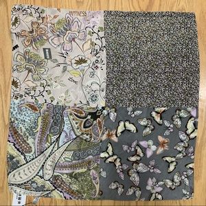 Silk Scarf Butterflies Paisley Gray Purple 21x21” Handkerchief Hanky 100% NWT